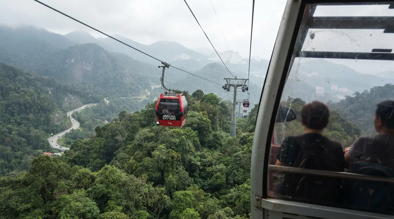 Awana SkyWay cable car travelling through the rainforest in Genting Highlands