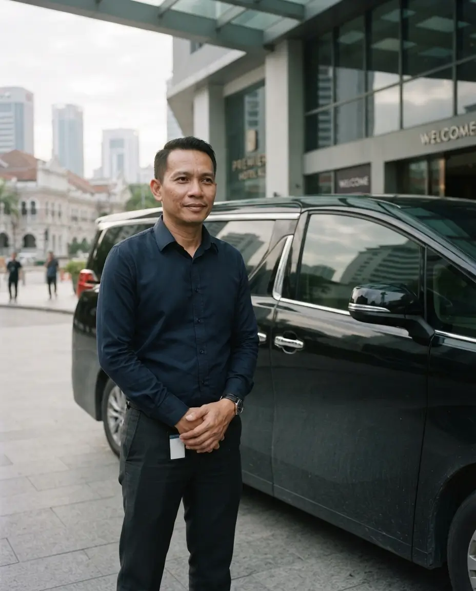 Professional chauffeur providing personal service to a corporate passenger