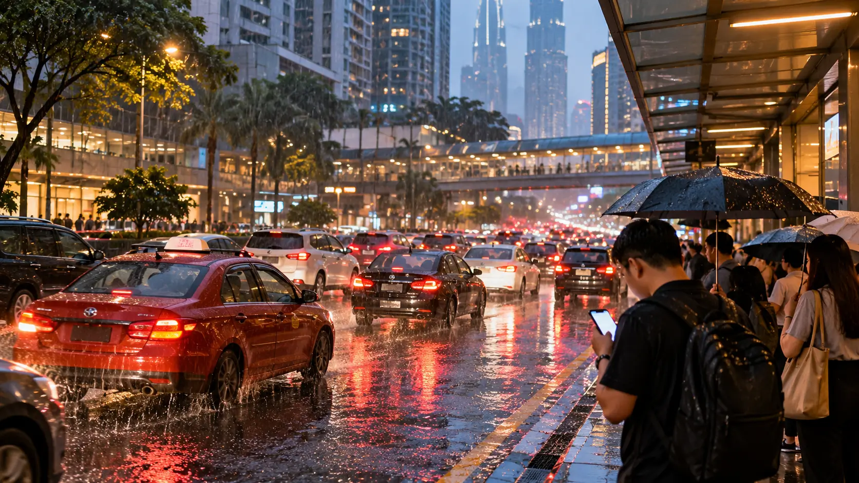 Heavy rain and traffic in Kuala Lumpur