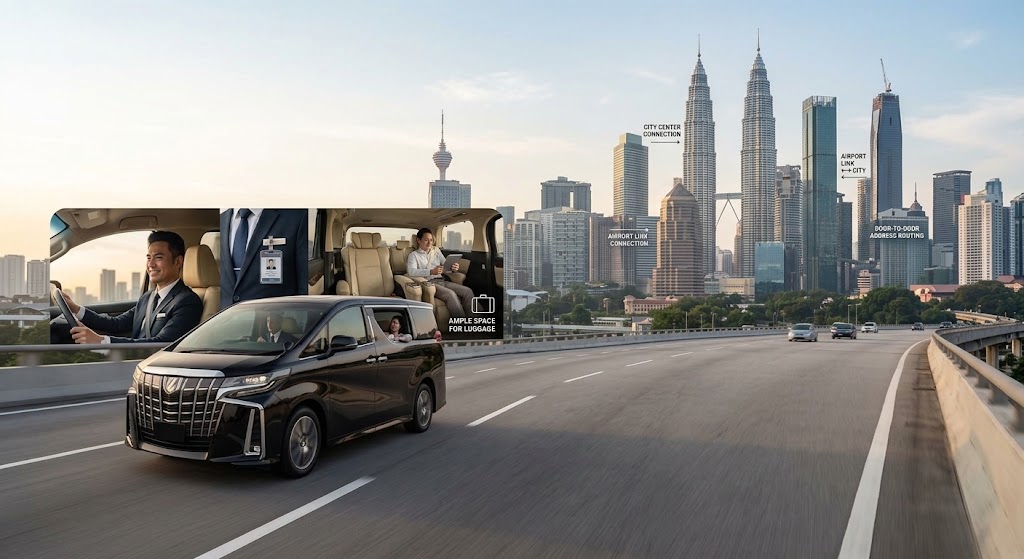 Luxury private transfer vehicle driving with professional chauffeur